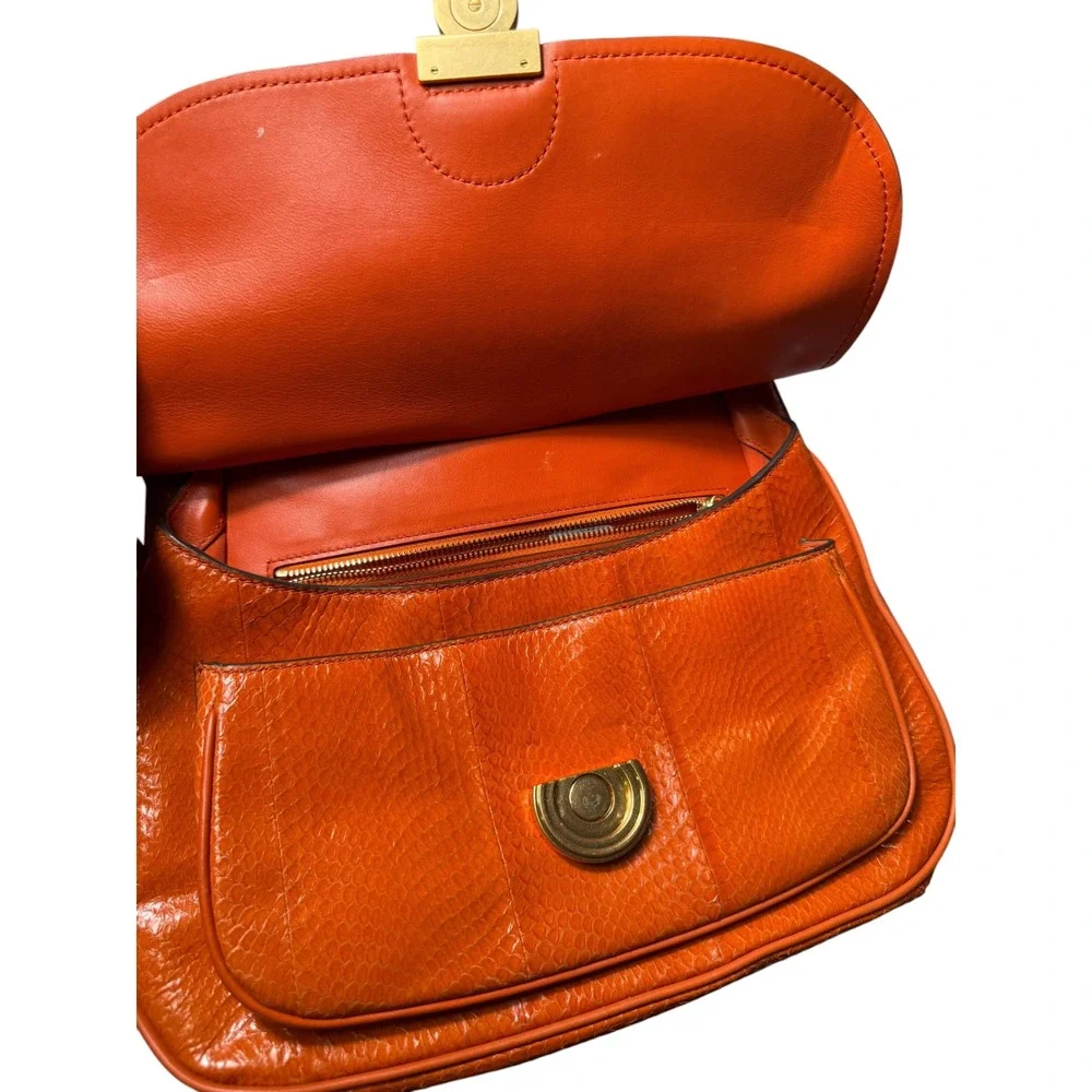 Tory Burch James Snake Large Saddle Bag Pomander Orange OS